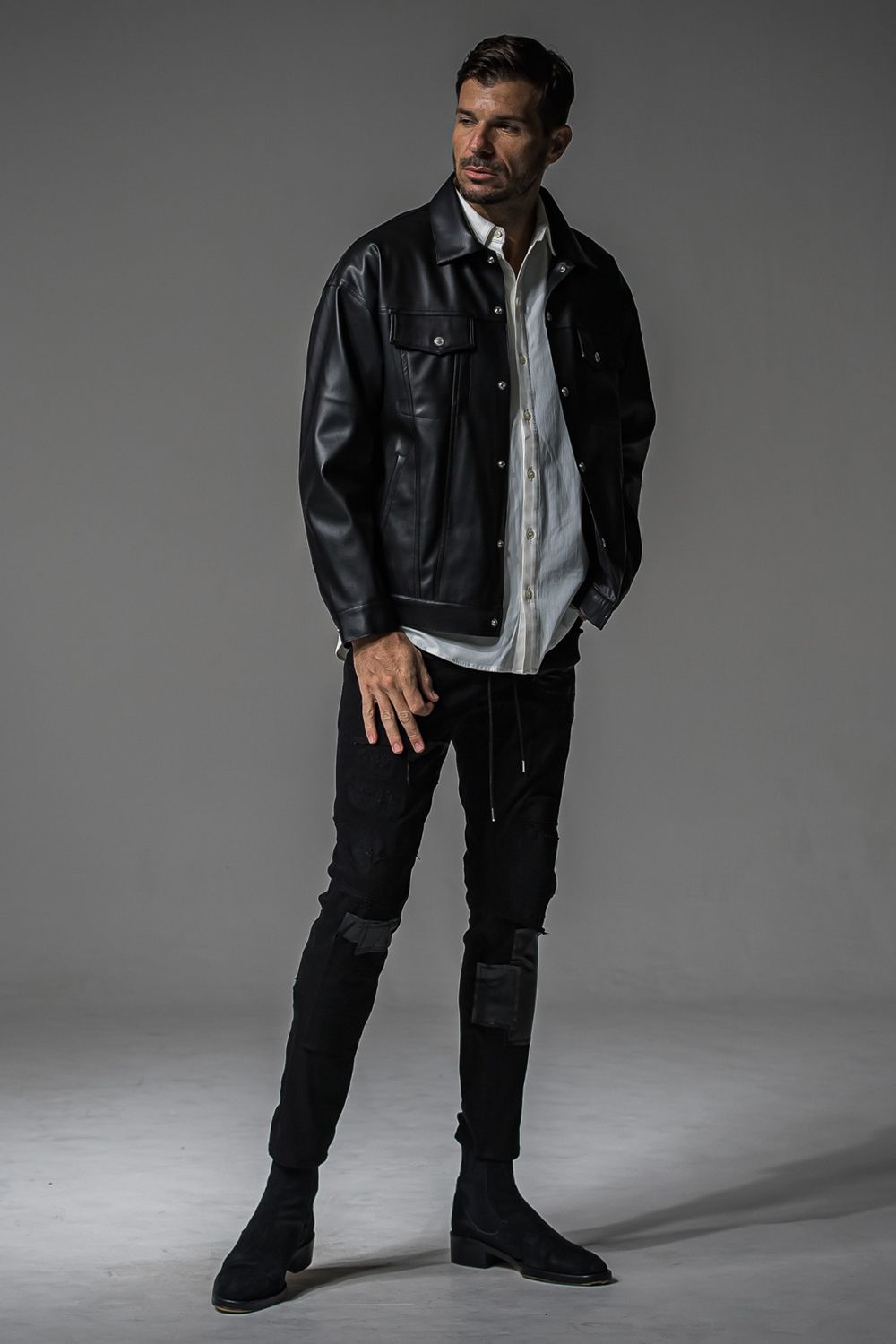 LEATHER OVER 3RD G / オーバーサイズ エコレザーGジャン