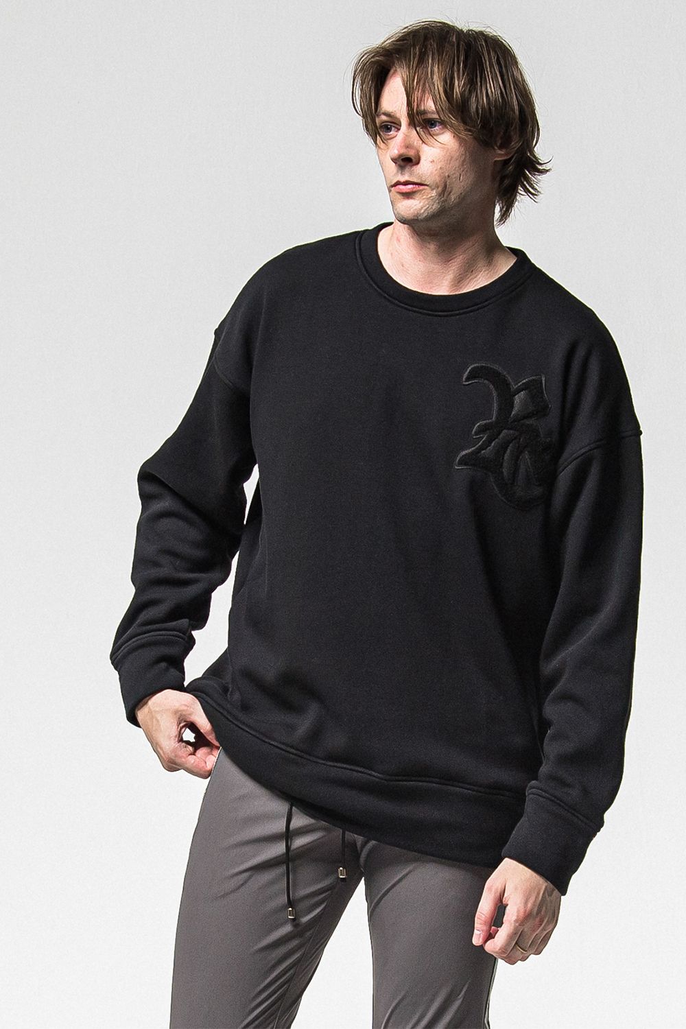 RC CHENILLE VELOURS FLEECE DROP TRINER / RC サガラ刺繍ワッペン ベロア フリース ドロップ トレーナー