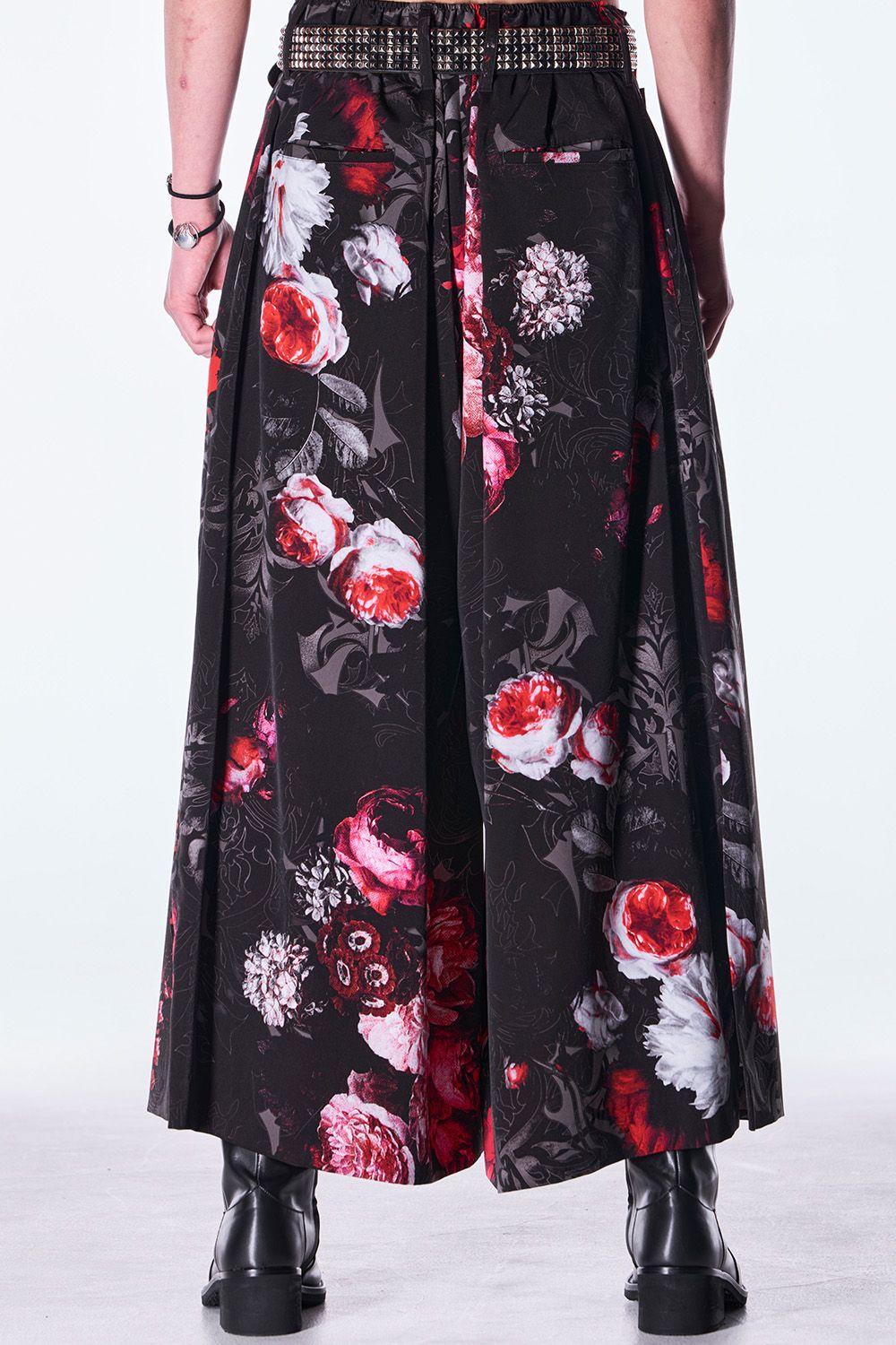 Goth Flora Suede Satin Wide Tuck Slacks / ゴス フローラ スエード サテン ワイド タック スラックス