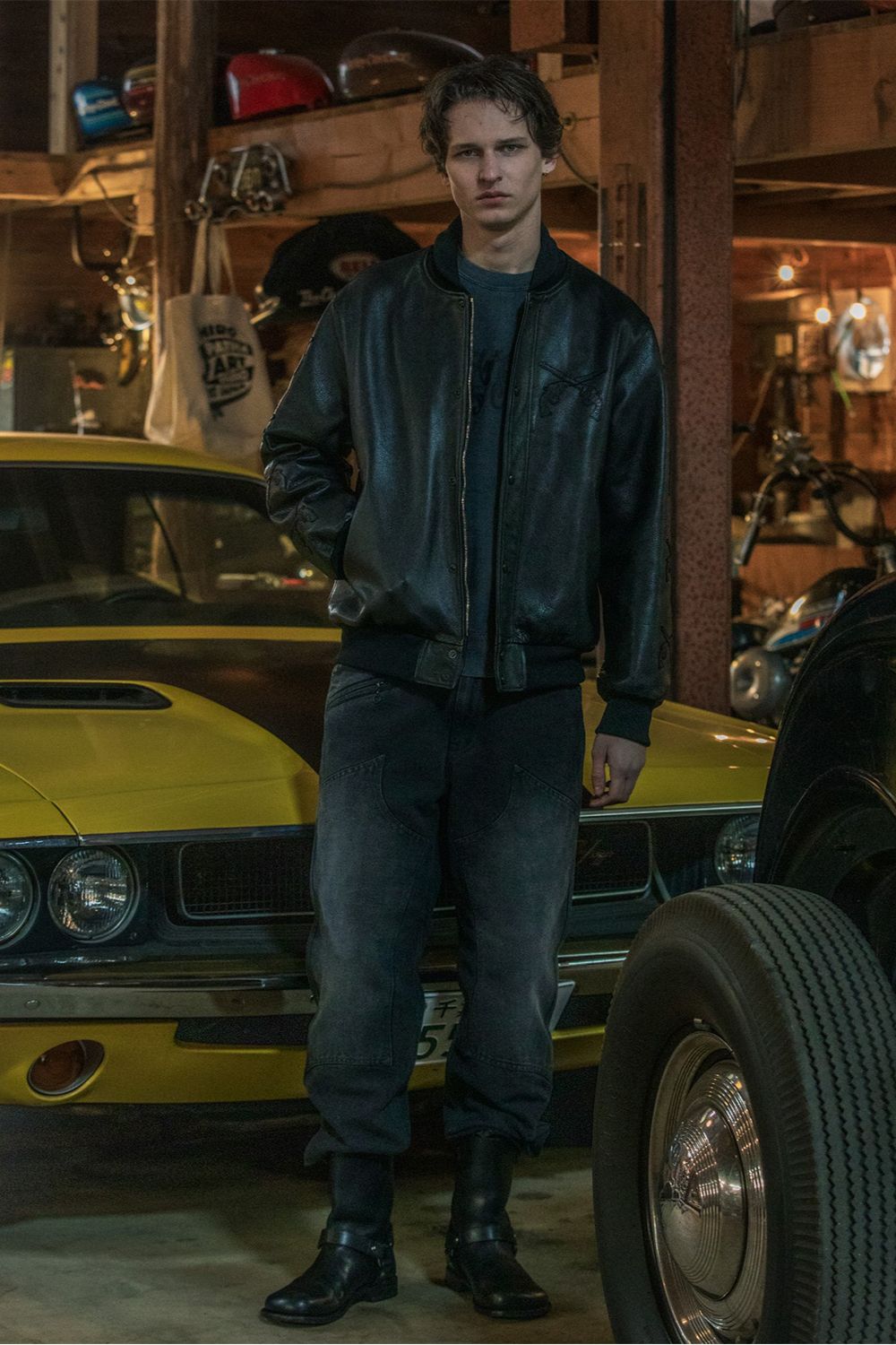 COW LEATHER RIB JKT / カウレザー リブ ジャケット スタジャン