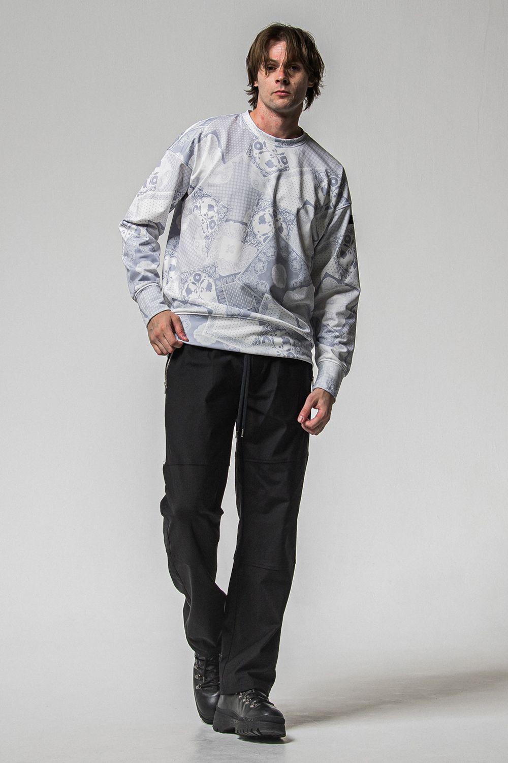 PAISLEY BACK FLEECE DROP TRAINER / 裏起毛 ペイズリー柄 ルーズトレーナー