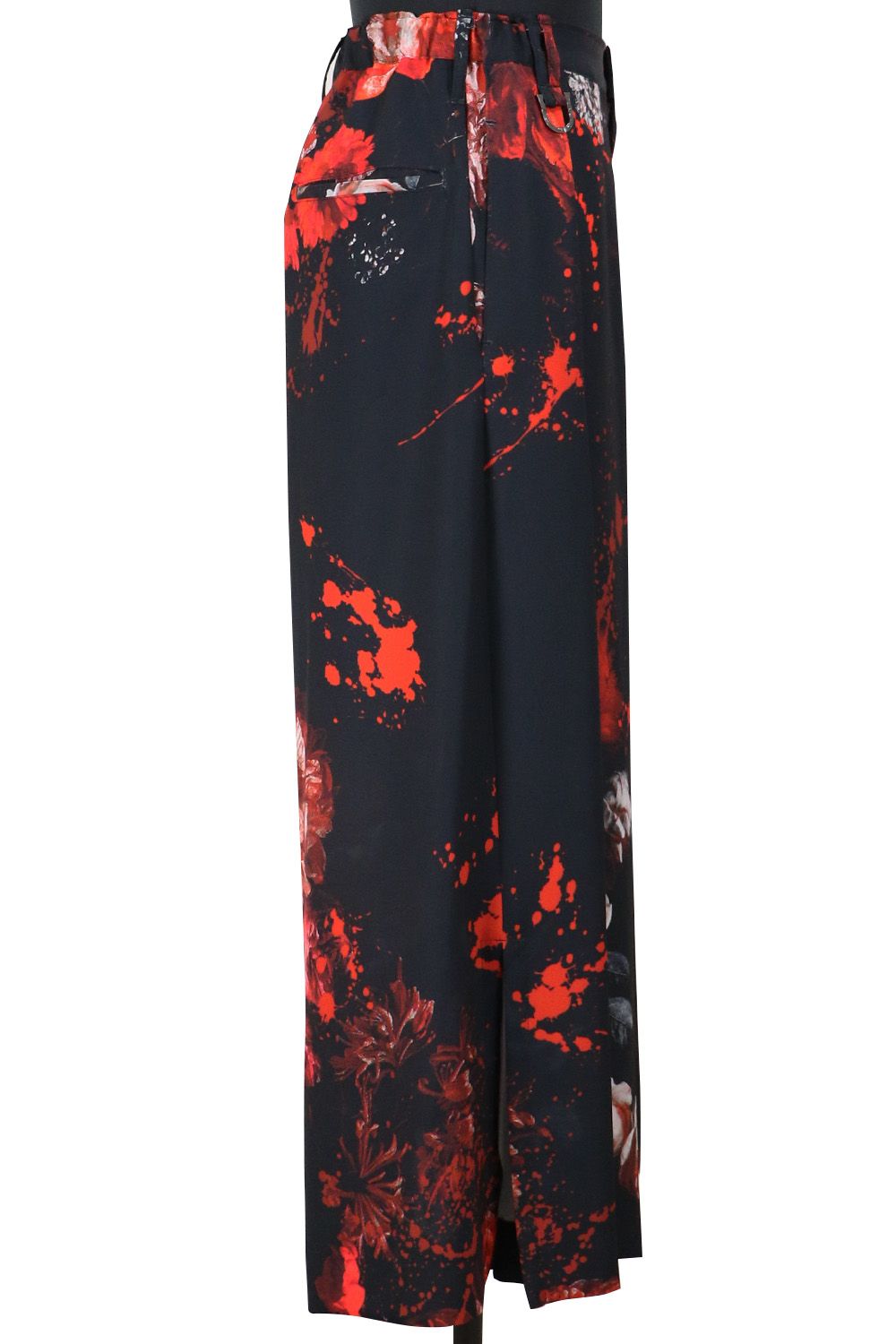 Black Flora Gabardine Wide Tuck Slacks / ブラックフローラギャバジン ワイドタックスラックス
