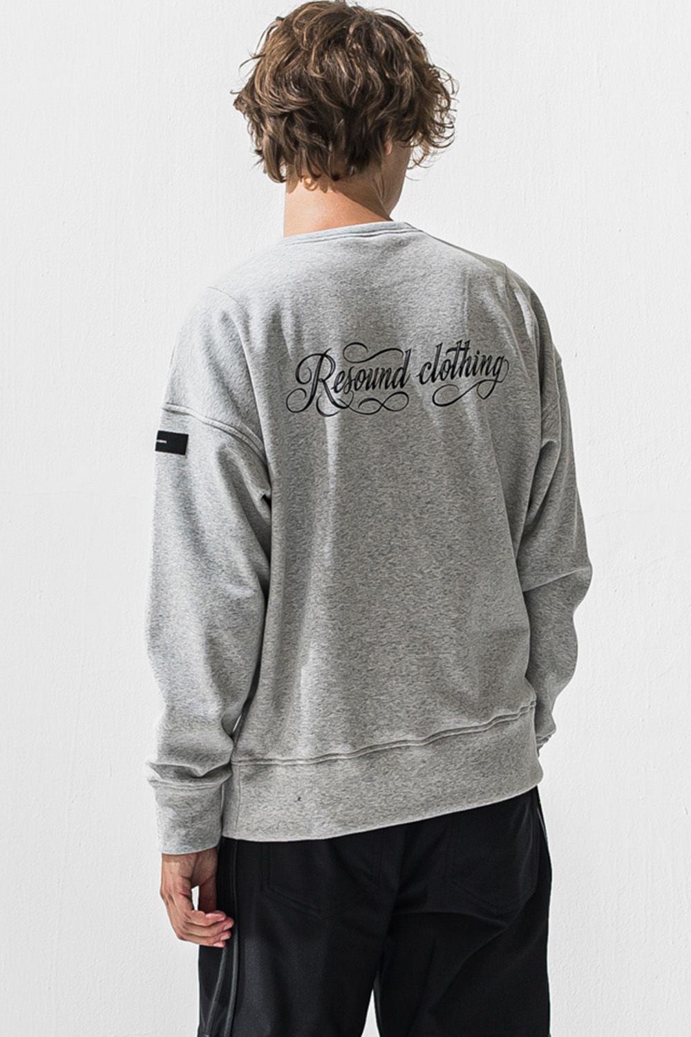 PIN ST RC velours fleece drop trainer / ピンストライプリサウンドロゴ 裏起毛 ベロア フリース ドロップショルダー ルーズトレーナー