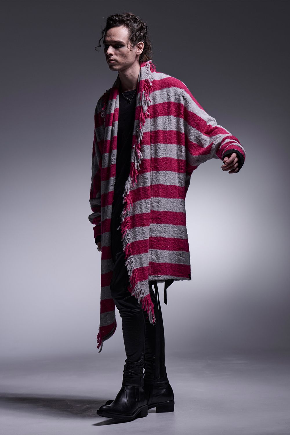 Border Dolman Fringe Cardigan / ボーダー ドルマンフリンジカーディガン