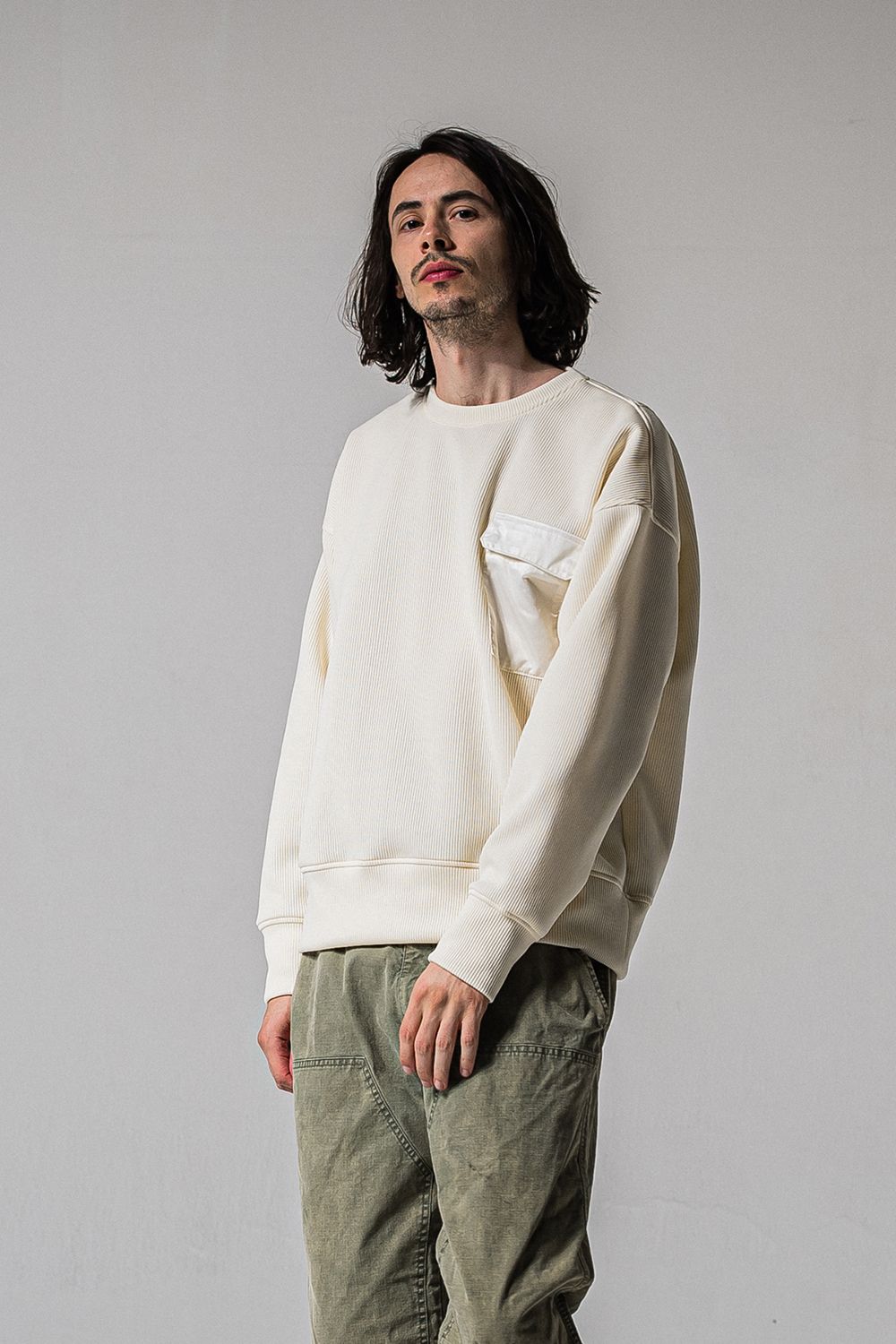 AZE MILITARY DROP TRAINER / 畔編み ミリタリー ドロップ トレーナー