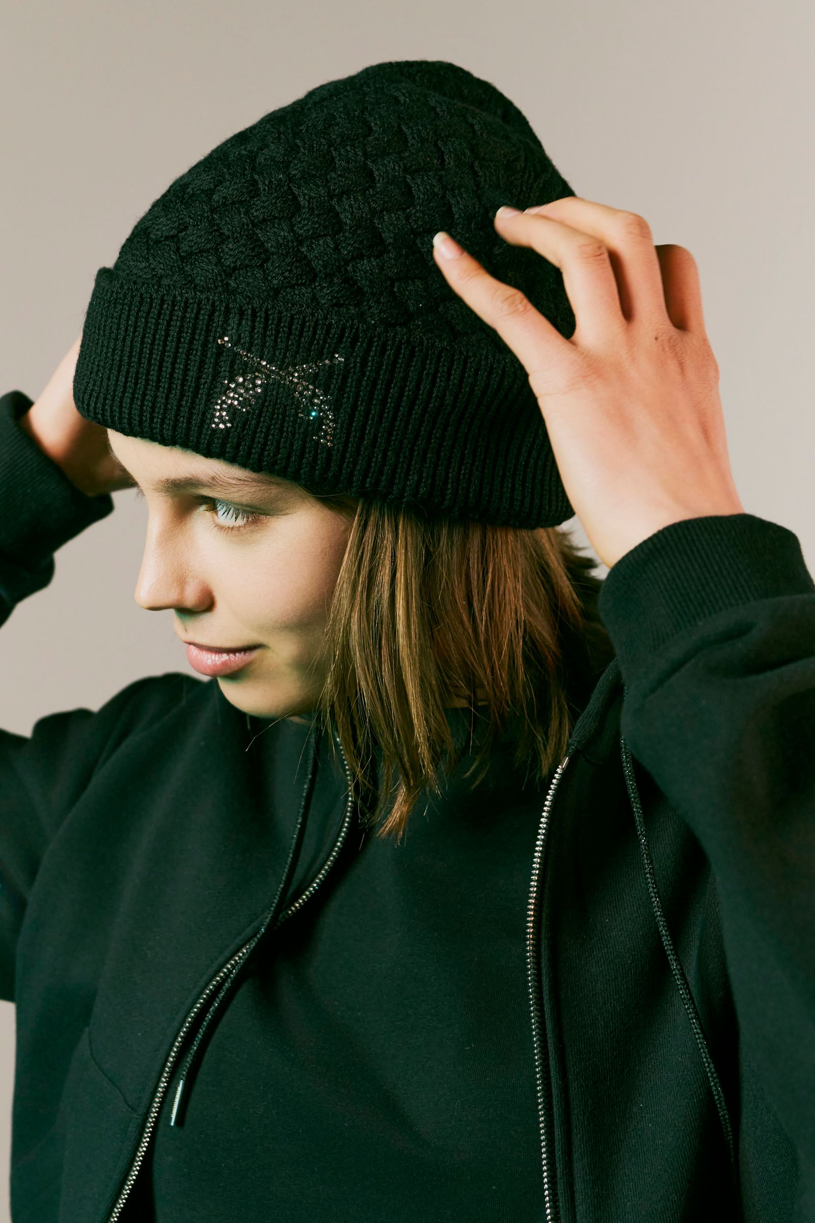 FAR BASKET KNIT CAP CROSSGUN CRYSTAL / ファー バスケット ニットキャップ クロスガン クリスタル