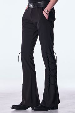 PE Gabardine Lace Up Flare Slacks / ポリエステル ギャバジン レースアップ フレア スラックス