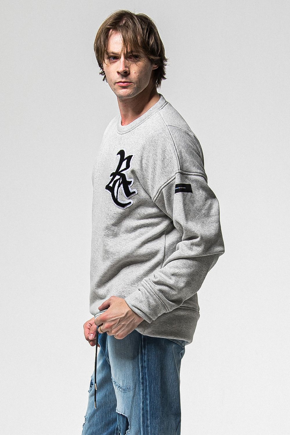 RC CHENILLE VELOURS FLEECE DROP TRINER / RC サガラ刺繍ワッペン ベロア フリース ドロップ トレーナー