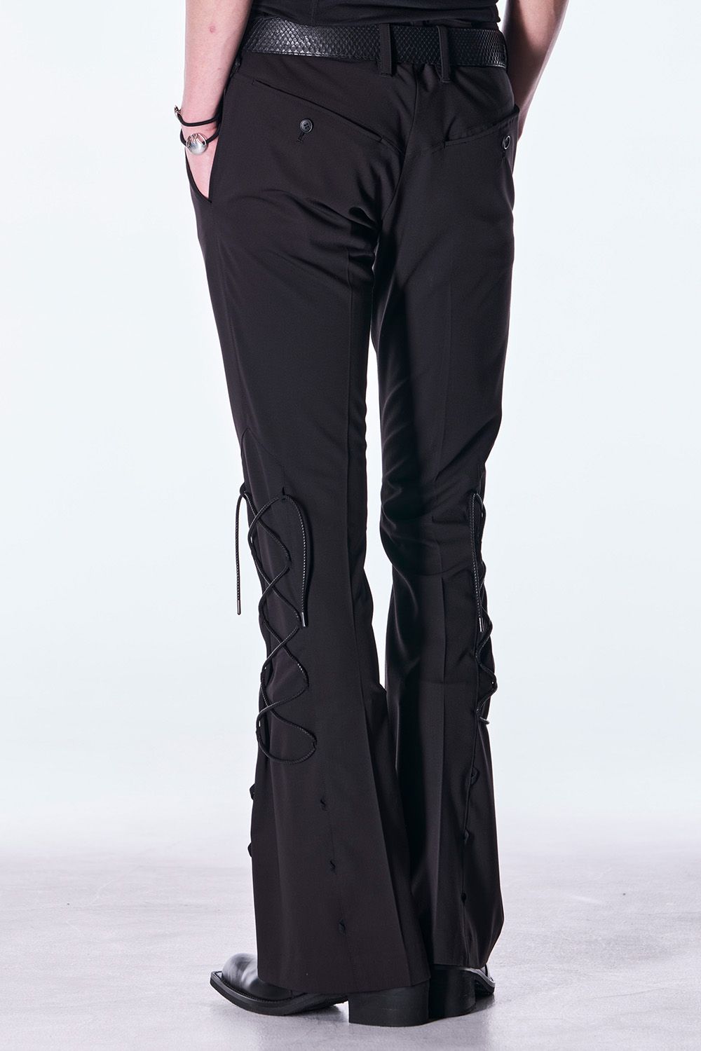 PE Gabardine Lace Up Flare Slacks / ポリエステル ギャバジン レースアップ フレア スラックス