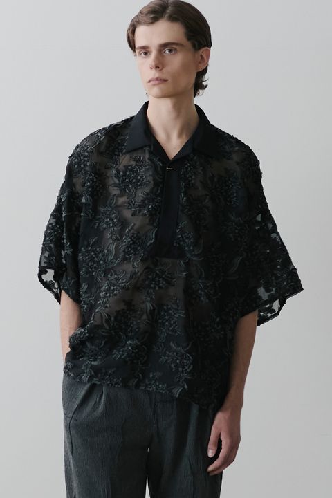 Mesh jaquard skipper shirt / メッシュ ジャガード スキッパー シャツ