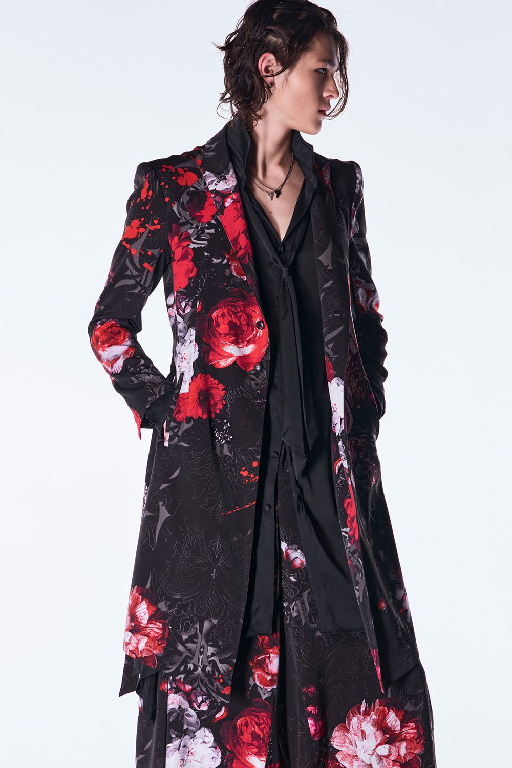 Goth Flora Suede Satin Flare Jacket  / ゴス フローラ スエード サテン フレア ジャケット