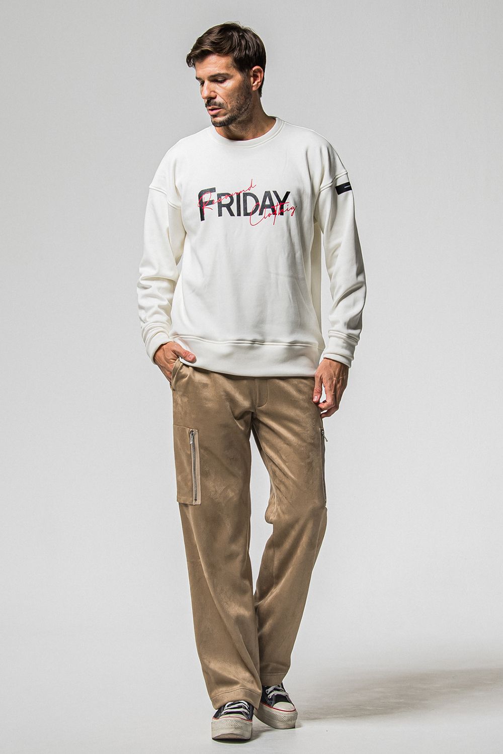 FRIDAY OLD LOGO VELOURS FLEECE TRINER / FRIDAYコラボ オールドロゴ 裏ベロアフリーストレーナー