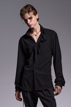 Crape Lace Up Single Frill Shirts / クレープ レースアップ シングル フリルシャツ