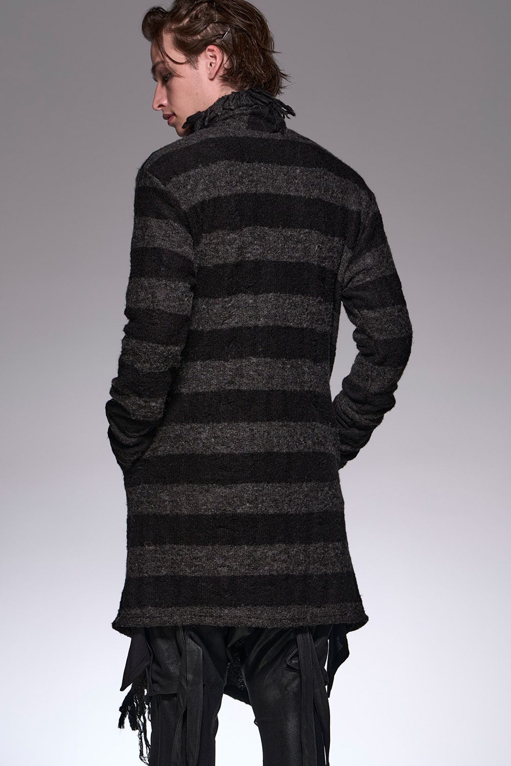 Damage Border Shawl Cardigan / ダメージボーダー ニット ショール カーディガン