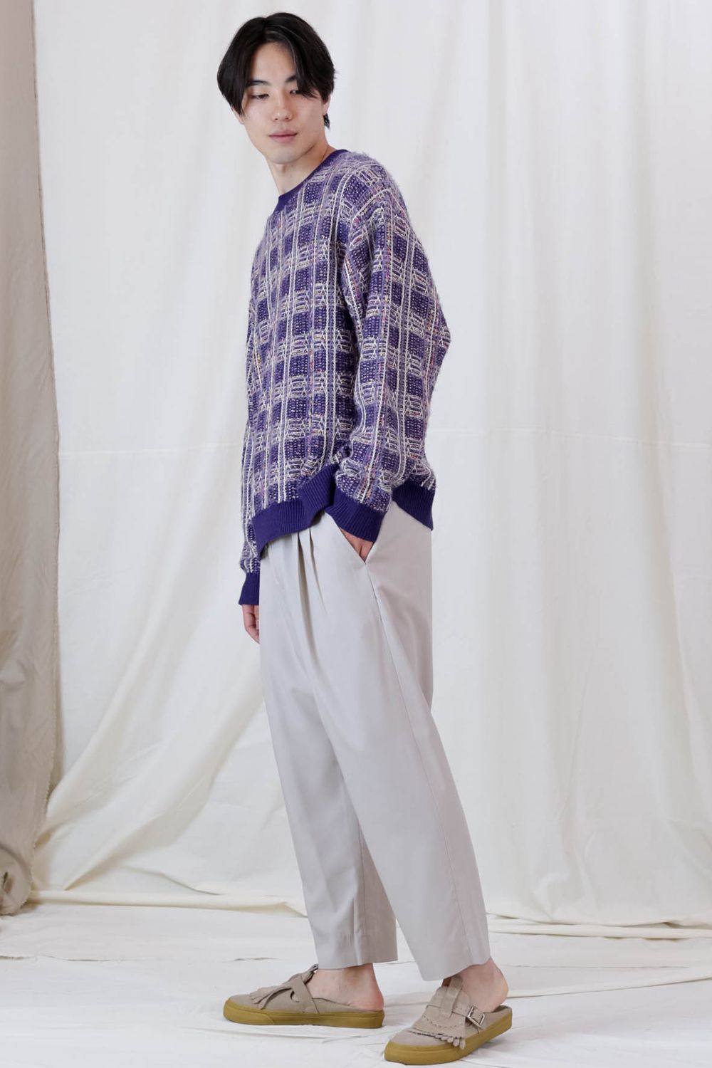 Iroquoisの春のニットスタイル、7G TUCK-KNITTING CHECK KNIT