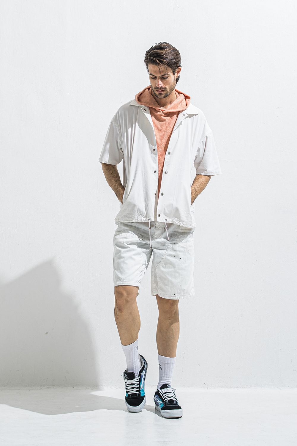 PILE HALF HOODIE / オーバーサイズ ハーフスリーブ パイル フーディー