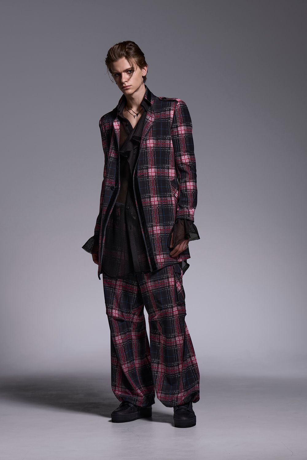 Pink Check Twill Cargo Pants / ピンクチェックツイル カーゴパンツ