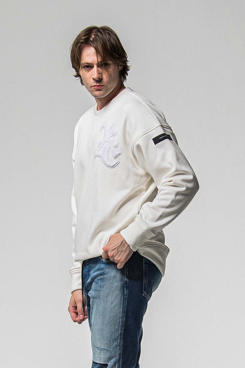 RC CHENILLE VELOURS FLEECE DROP TRINER / RC サガラ刺繍ワッペン ベロア フリース ドロップ トレーナー