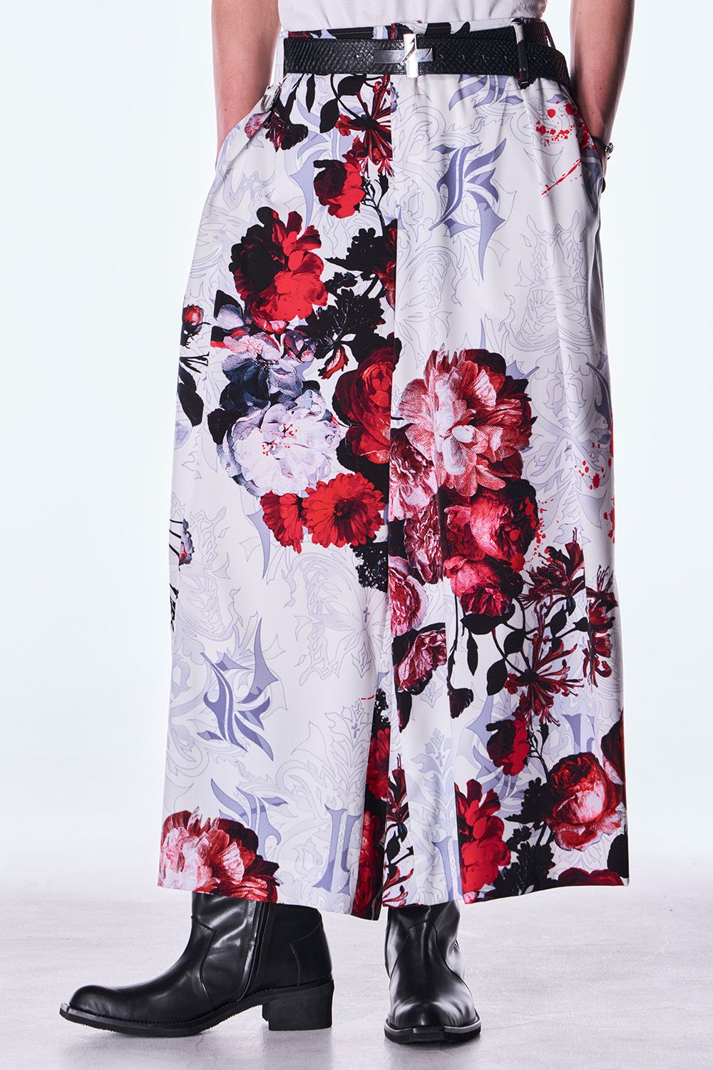 Goth Flora Suede Satin Wide Tuck Slacks / ゴス フローラ スエード サテン ワイド タック スラックス