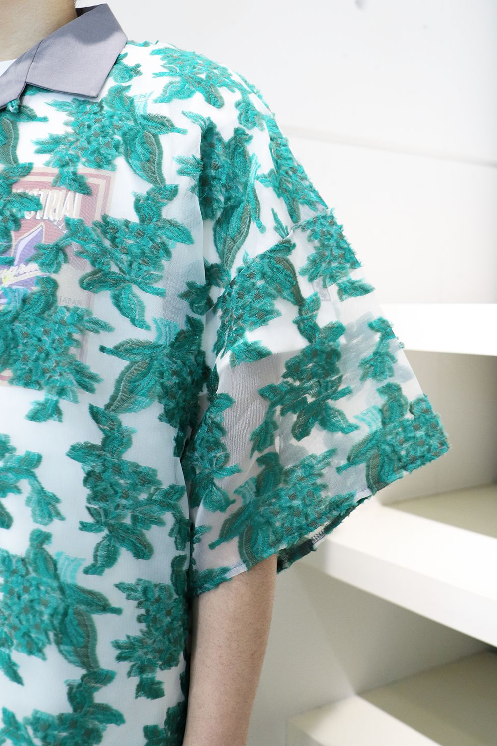 Mesh jaquard skipper shirt / メッシュ ジャガード スキッパー シャツ