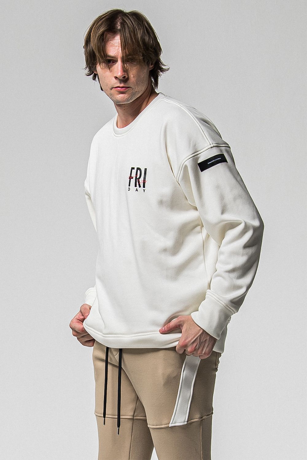 FRIDAY STANDARD LOGO VELOURS FLEECE TRINER / FRIDAYコラボ スタンダードロゴ 裏ベロアフリーストレーナー