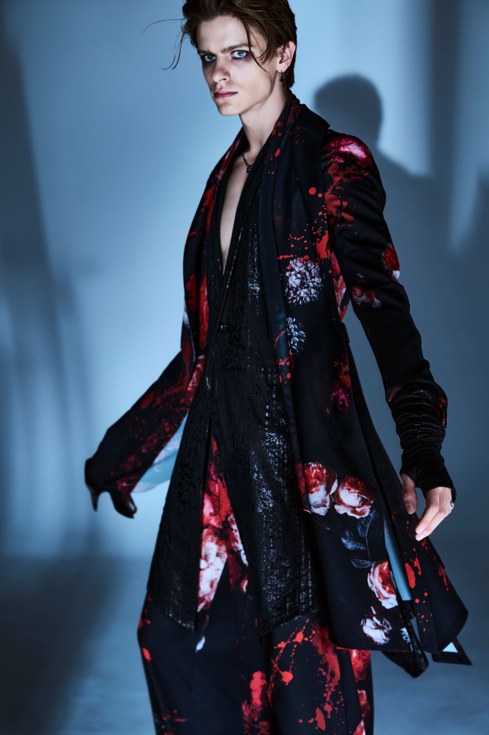 Black Flora Gabardine Flare Jacket / ブラックフローラギャバジン ロングジャケット