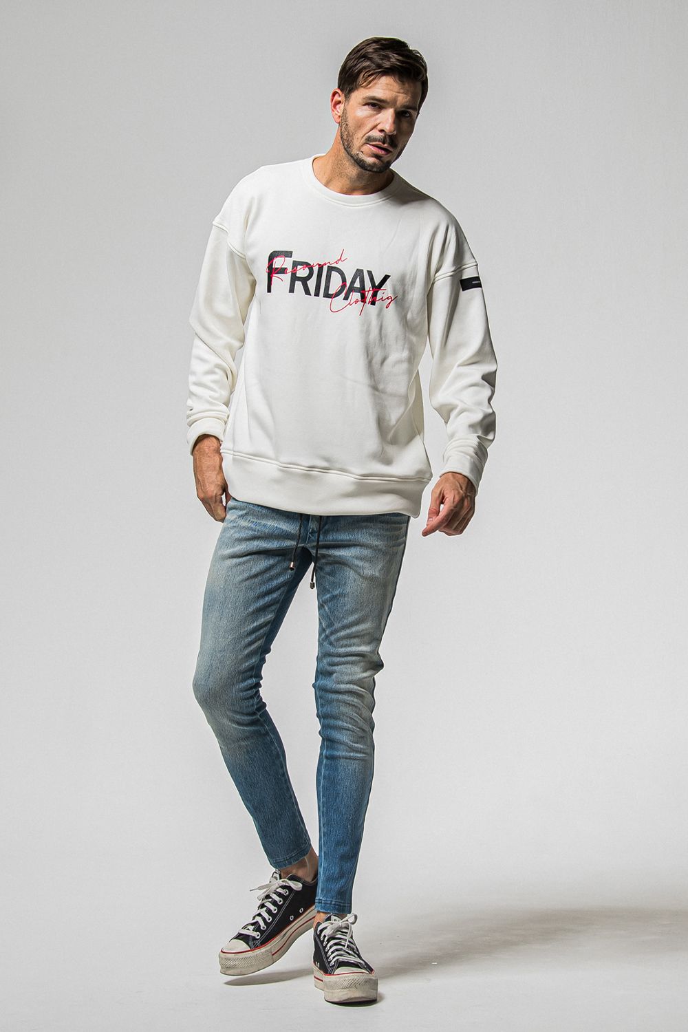 FRIDAY OLD LOGO VELOURS FLEECE TRINER / FRIDAYコラボ オールドロゴ 裏ベロアフリーストレーナー