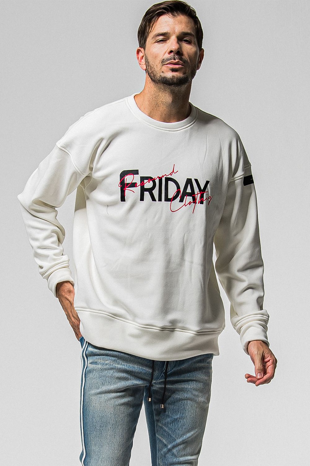 FRIDAY OLD LOGO VELOURS FLEECE TRINER / FRIDAYコラボ オールドロゴ 裏ベロアフリーストレーナー