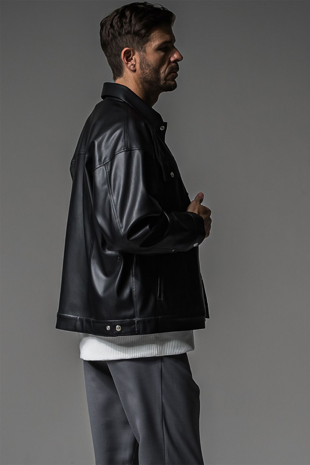 LEATHER OVER 3RD G / オーバーサイズ エコレザーGジャン