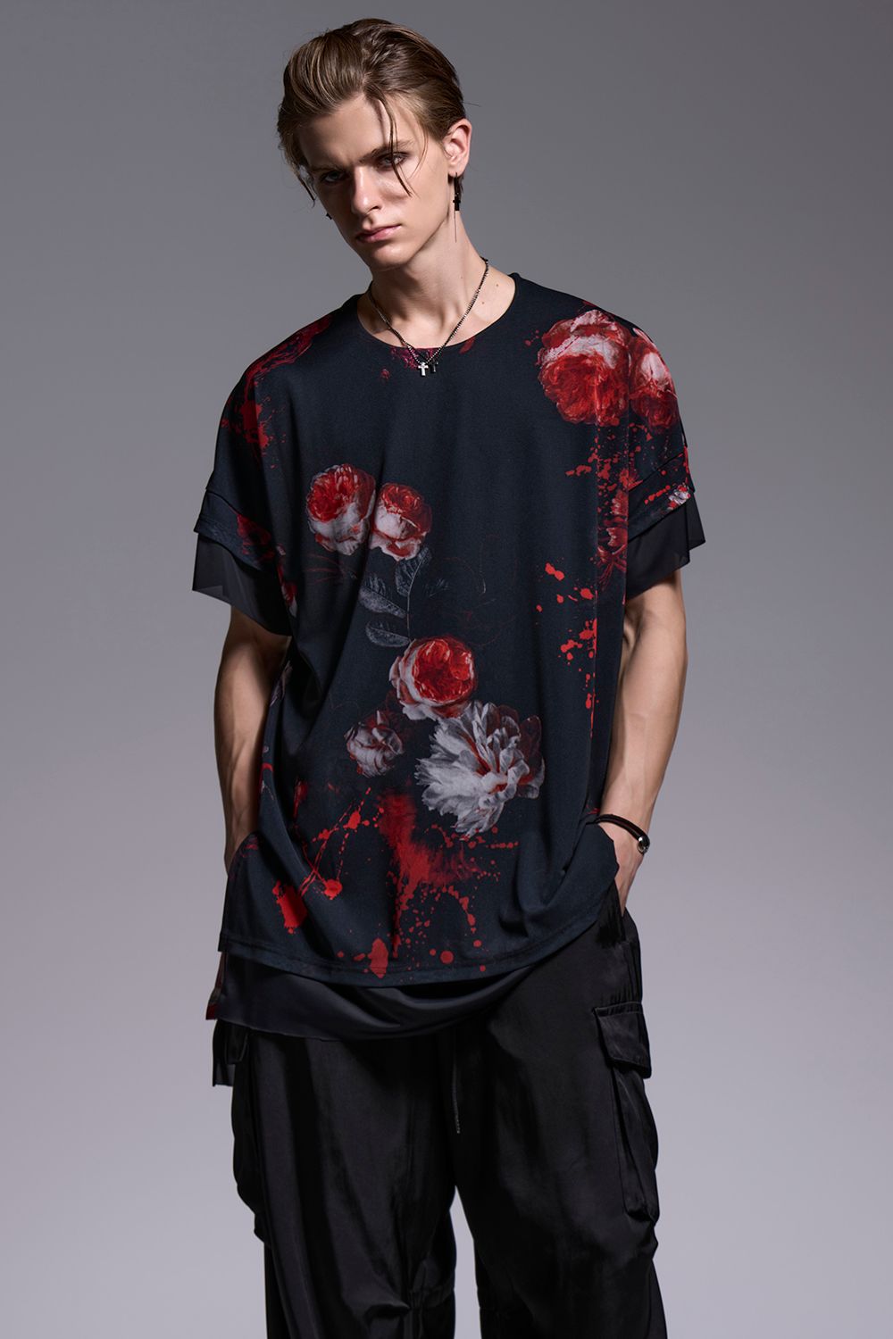 Flora Mesh Crew Neck Layered-T / フローラメッシュ クルーネック レイヤードTシャツ