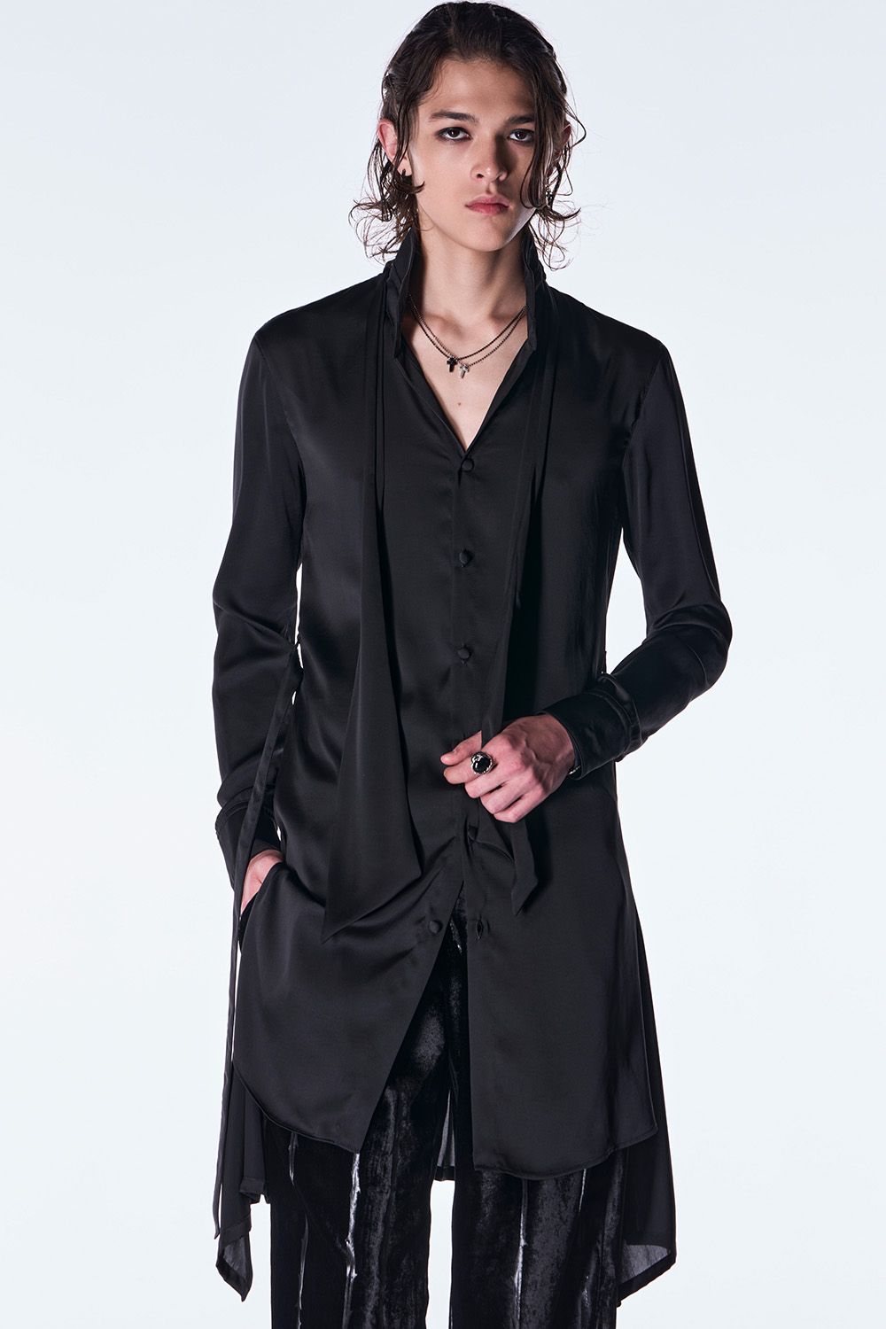 Vintage Satin Stand Collar Shirt / ヴィンテージ サテン スタンドカラー シャツ