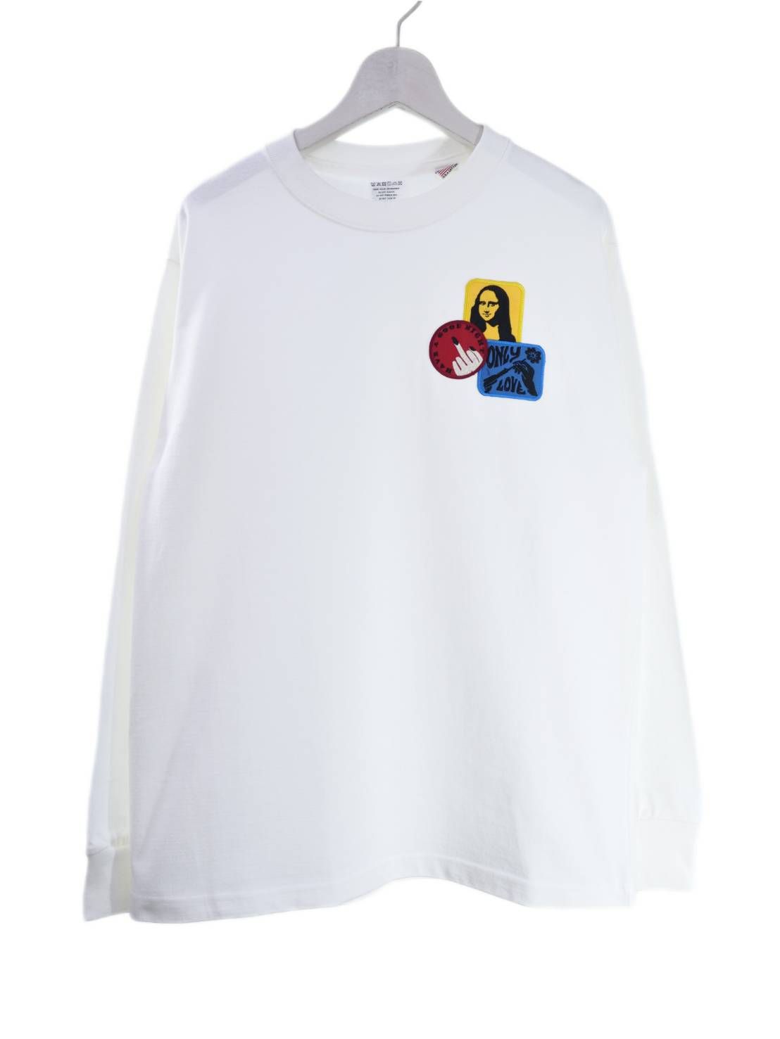「リメイクTシャツ」 ロンTリメイク / モナリザモチーフワッペン / WHITE / ユニセックス / usaコットン tシャツ