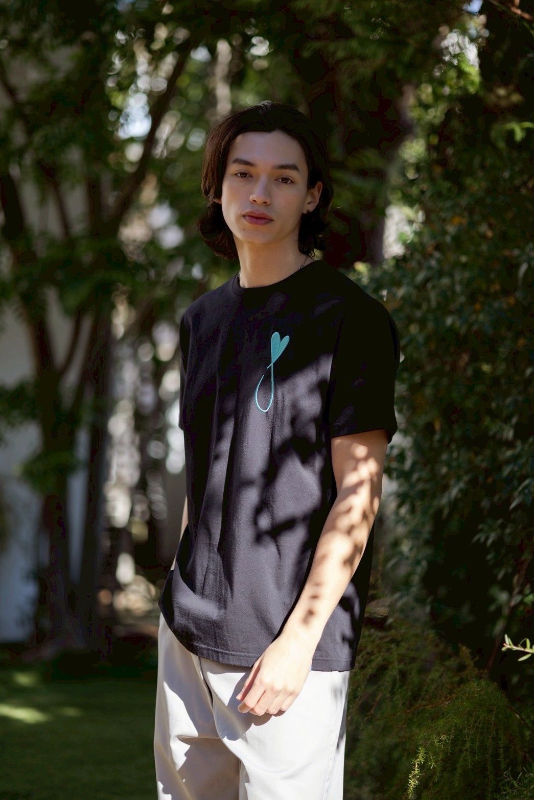 【LEON掲載】 ハートデザイン/ 刺繍Tシャツ/ BLACK / 半袖Tシャツ