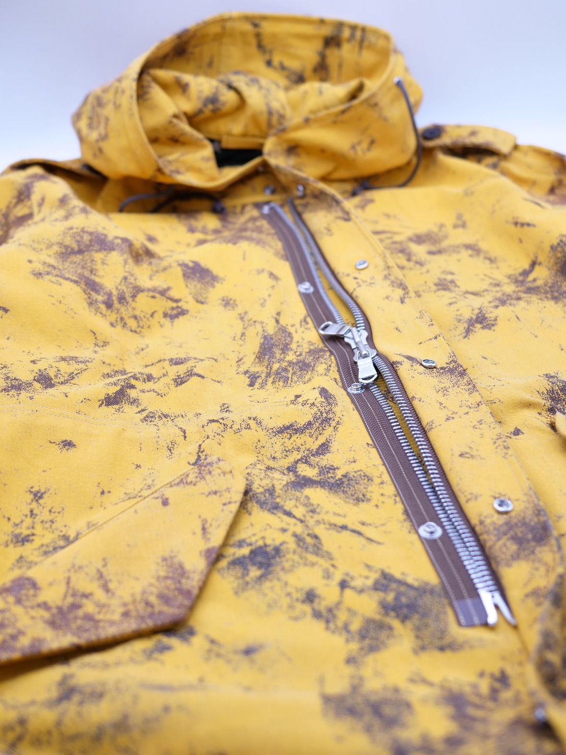 【デニム素材】  DENIM MODSCOAT / ハンドメイド / イエロー×ブラウン / デニムモッズコート / HAND MADE / アートブランド /