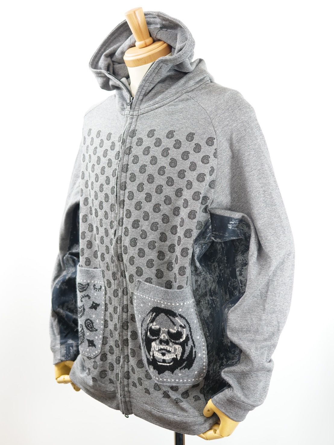 【デニムジャケットを組み合わせた作品】ONE-1033 COMBI PARKA / ジップパーカー / Wジップ / グレー