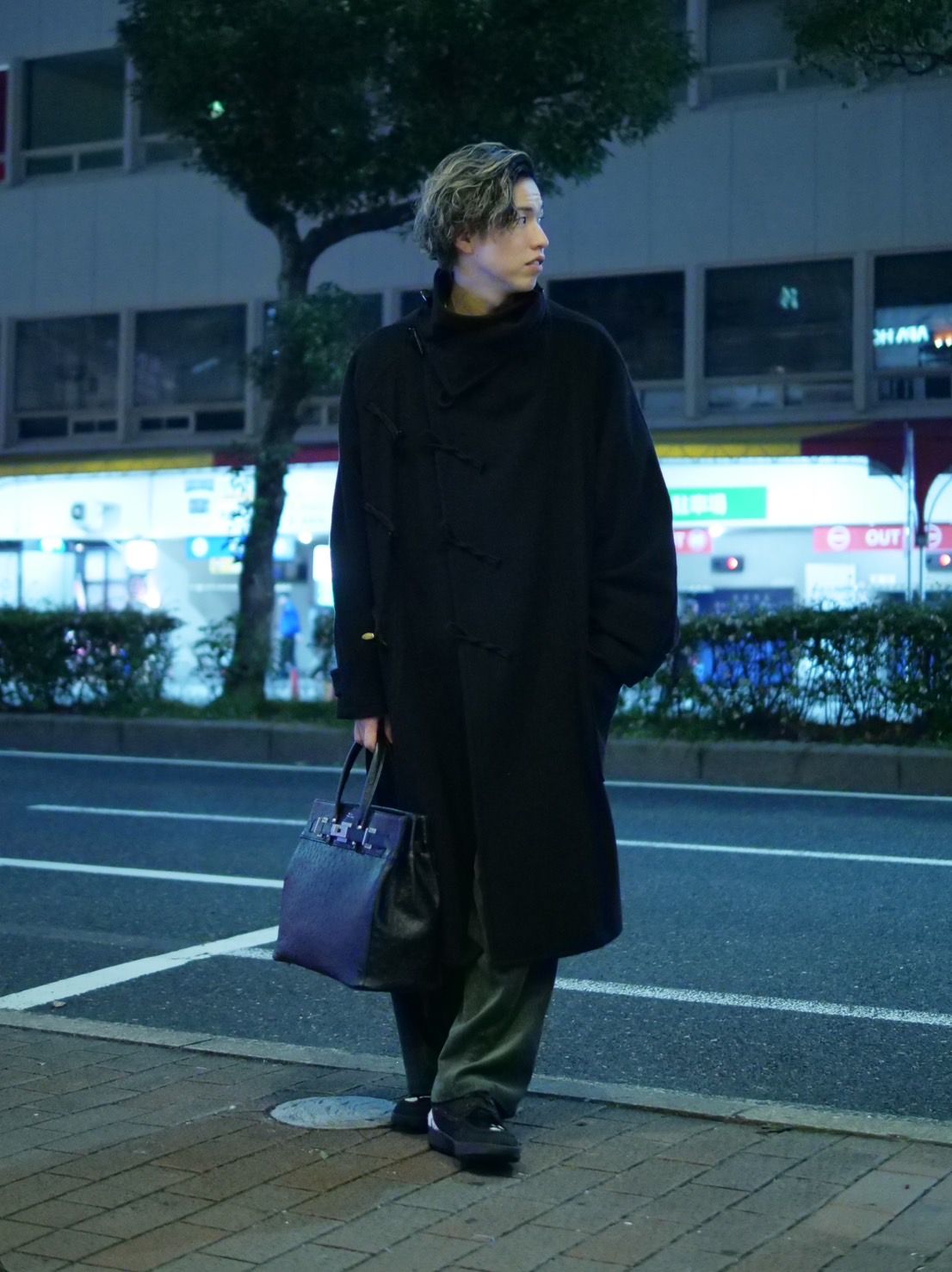 【WOOL混紡コート】ハイネックダッフルコート / メルトン生地 / オーバーサイズコート / BLACK