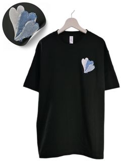 【ハートデザイン】 刺繍Tシャツ / 6.6オンス / BLACK /  ヘヴィウエイト / シンプルTシャツ / 1ポイントデザイン