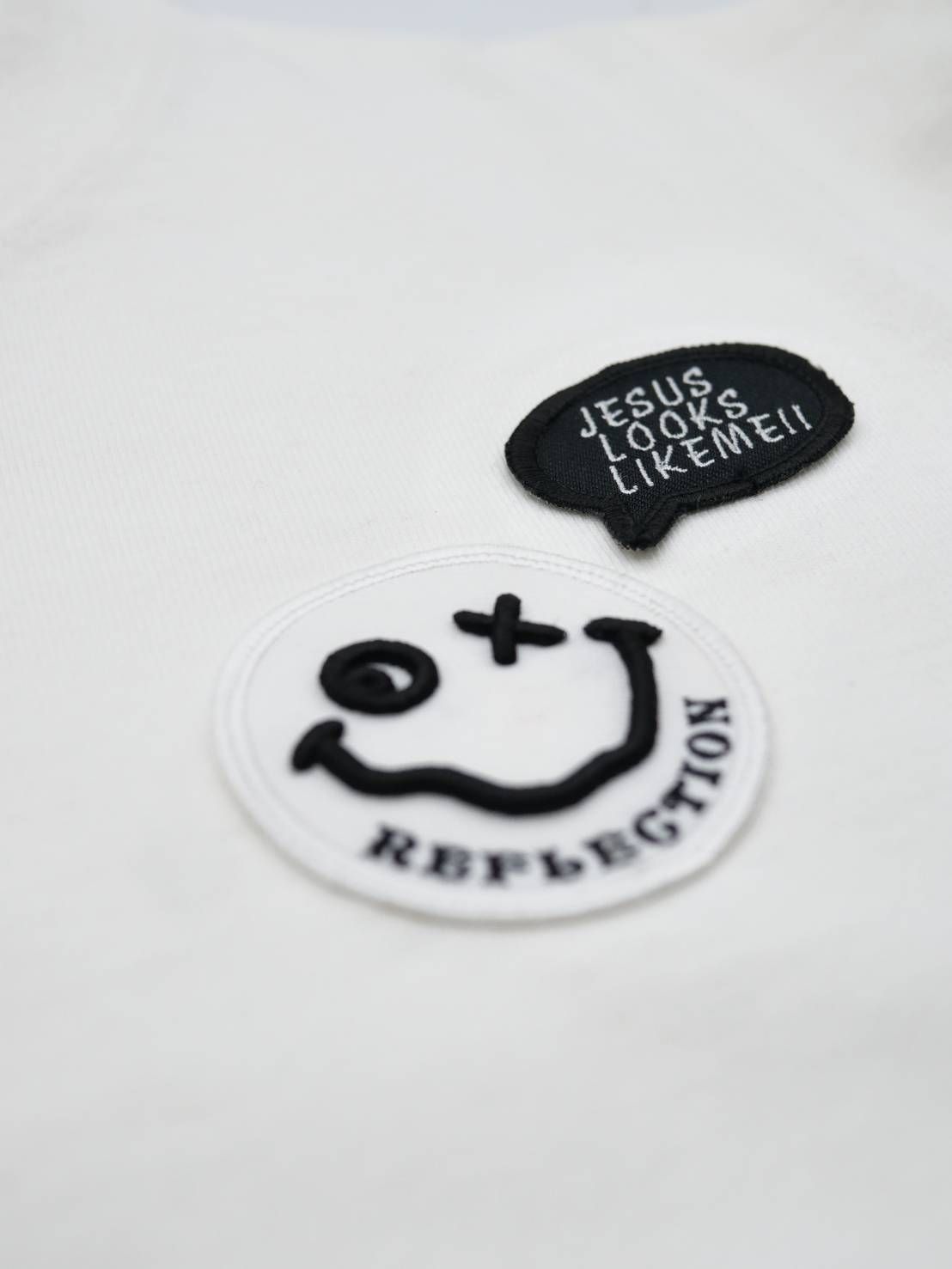 「リメイクTシャツ」 ニコちゃんTシャツ /ワッペン / WHITE  / ユニセックス / usaコットン tシャツ