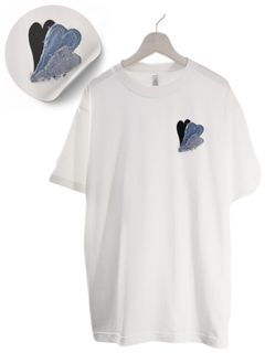 【ハートデザイン】 刺繍Tシャツ / 6.6オンス / White / ヘヴィウエイト / シンプルTシャツ / 1ポイントデザイン