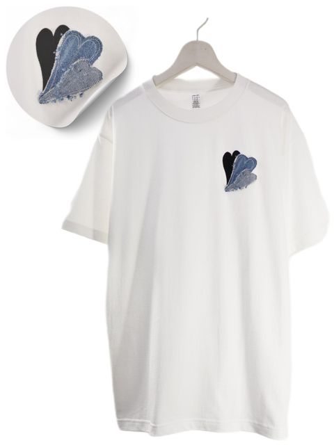 【ハートデザイン】 刺繍Tシャツ / 6.6オンス / White / ヘヴィウエイト / シンプルTシャツ / 1ポイントデザイン