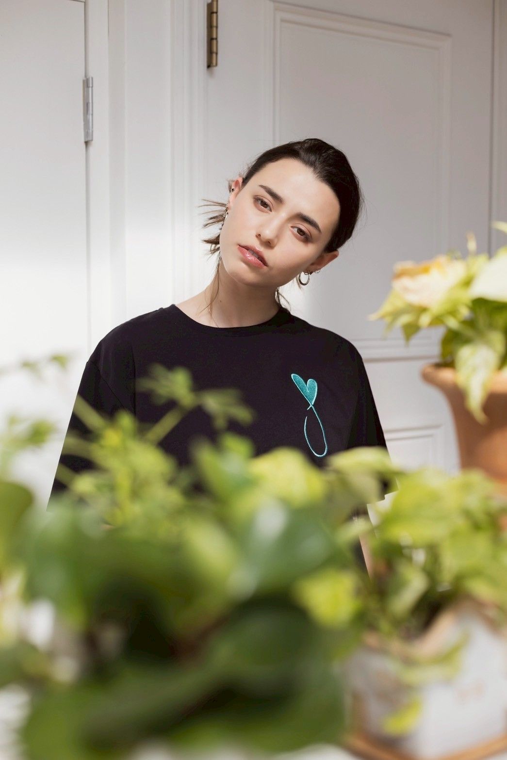 【LEON掲載】 ハートデザイン/ 刺繍Tシャツ/ BLACK / 半袖Tシャツ