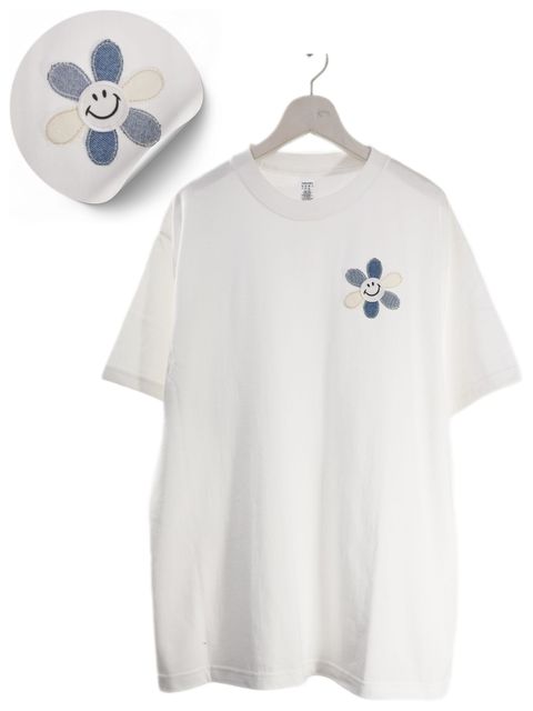 【ニコちゃんデザイン】 刺繍Tシャツ / 6.6オンス / ヘヴィウエイト / シンプルTシャツ / 1ポイントデザイン