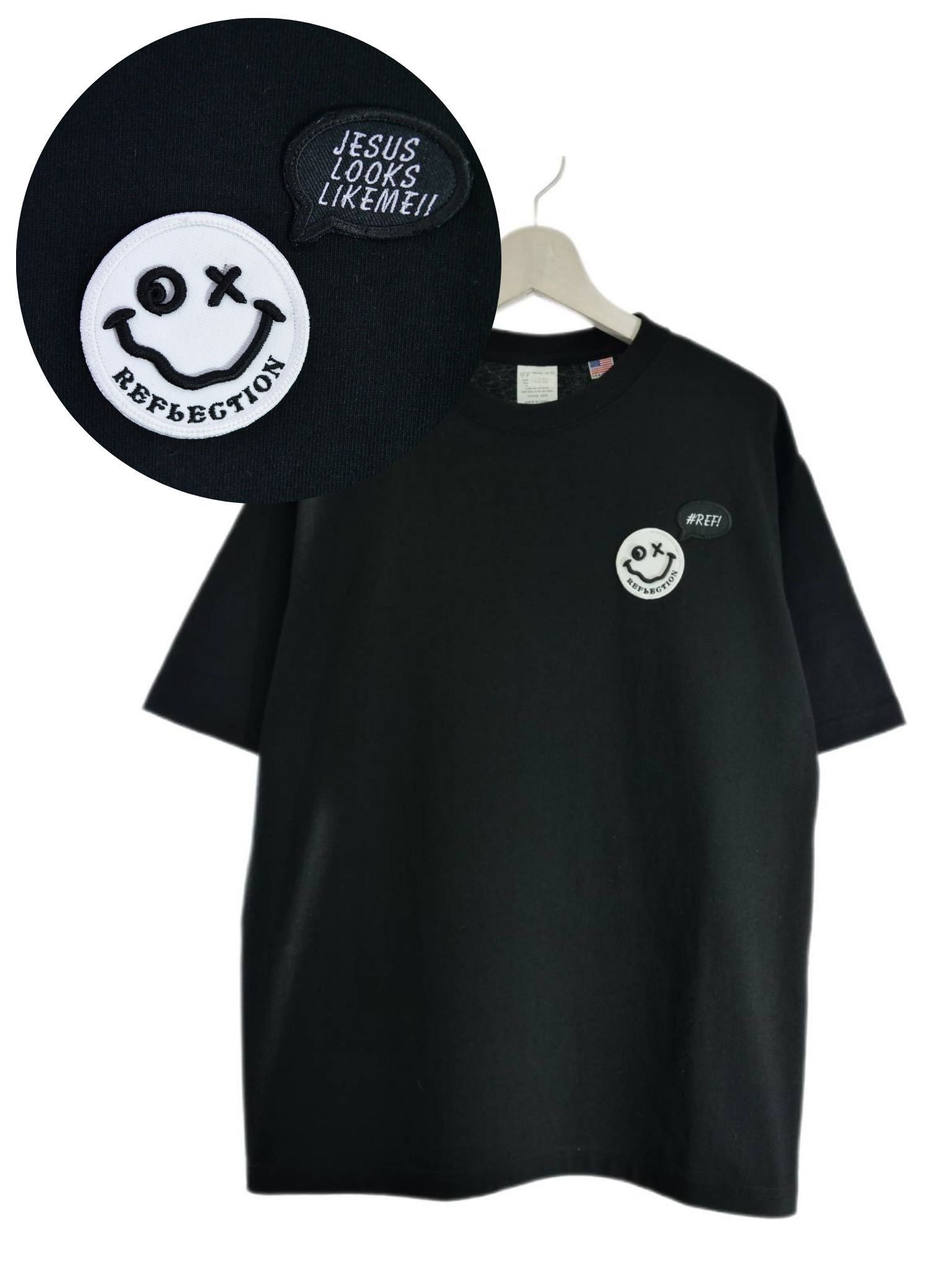 「リメイクTシャツ」 ニコちゃんTシャツ /ワッペン / BLACK  / ユニセックス / usaコットン tシャツ