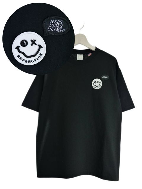 「リメイクTシャツ」 ニコちゃんTシャツ /ワッペン / BLACK  / ユニセックス / usaコットン tシャツ