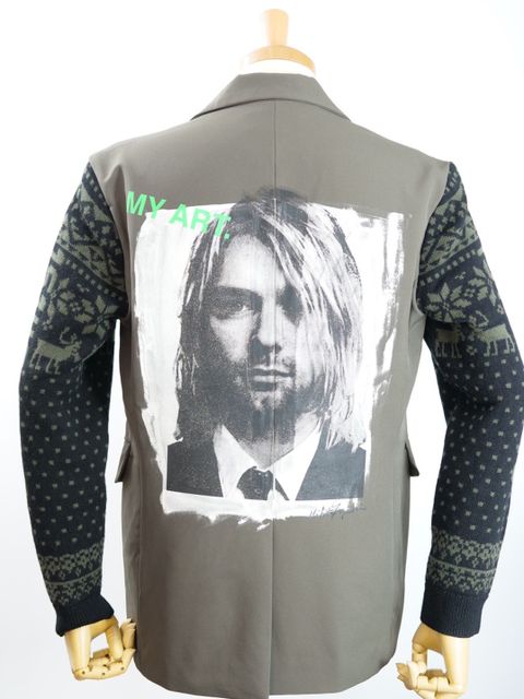 【現代作家が手掛けるアートなテーラード】 ONE-828  KINIT SLEEVES JACKET / ユニセックス  / ニット切り替えテーラード / ハンドメイド / ウール / カシミア