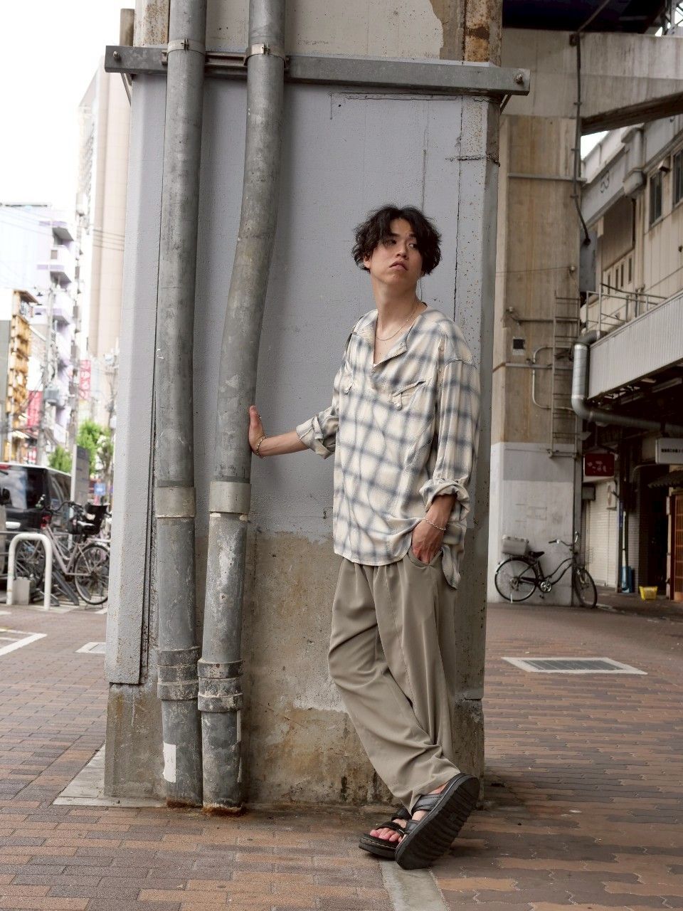 【チェックシャツ】プルオーバー /  長袖 / オンブレチェック / リラックスフィット / 日本製
