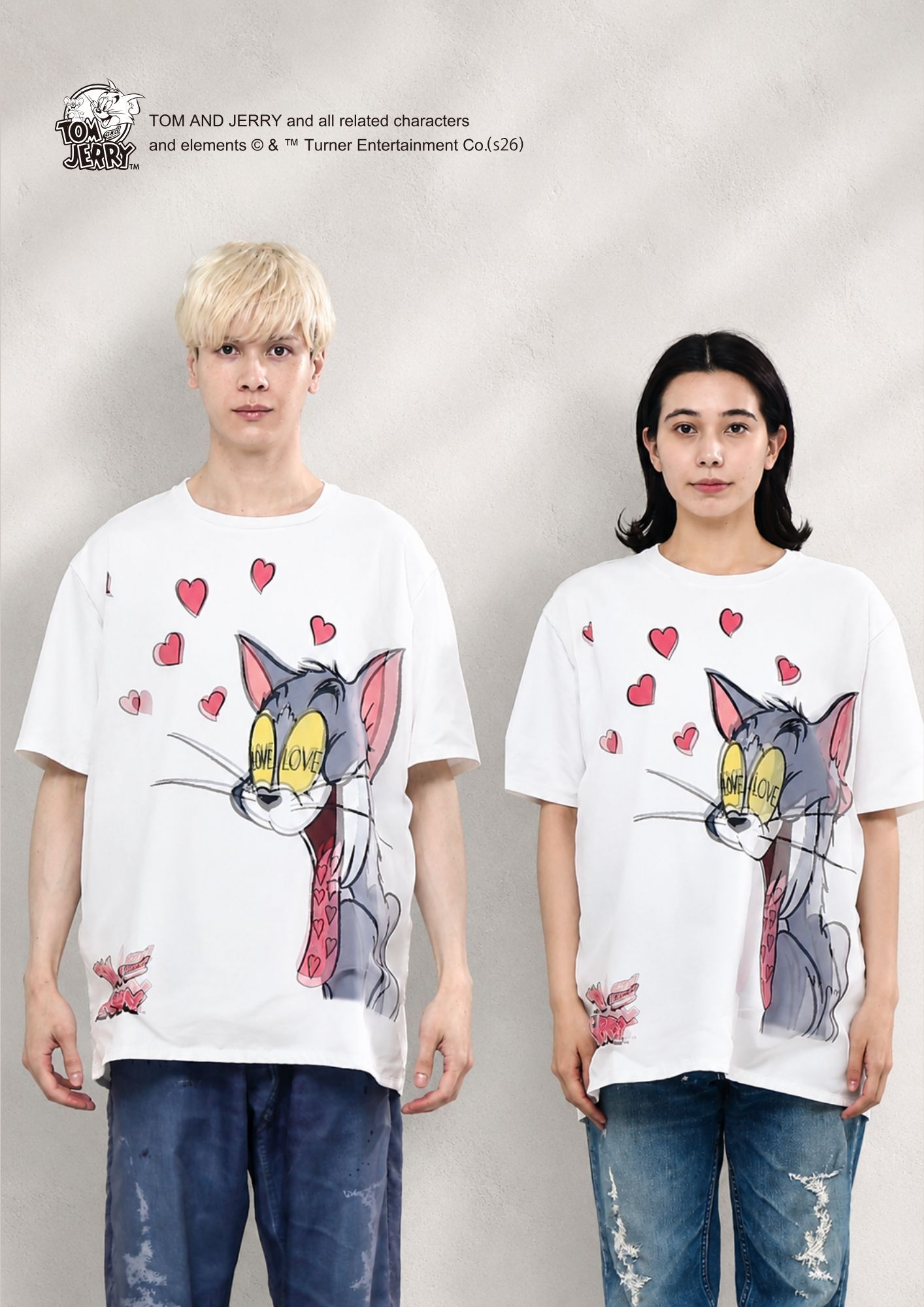 【トム&ジェリー】コラボレーション /TR-150 TOM&JERRY LOVE WHITE 3DTシャツ / ユニセックス