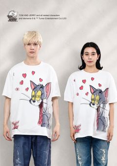 【トム&ジェリー】コラボレーション /TR-150 TOM&JERRY LOVE WHITE 3DTシャツ / ユニセックス