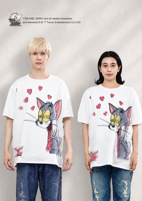 【トム&ジェリー】コラボレーション /TR-150 TOM&JERRY LOVE WHITE 3DTシャツ / ユニセックス