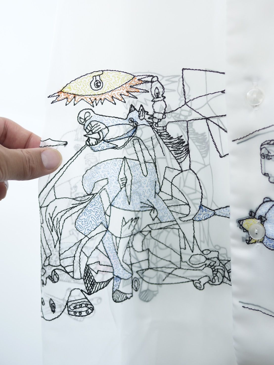 【3Dアートシャツ】 Shirt 刺繍3D PICASSO GUERNICA MX-1421/  WHITE/ アートファッション  / トロンプルイユファッション / ユニセックス